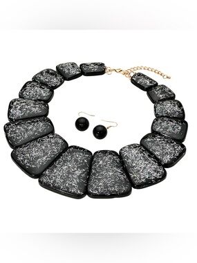 Black Resin Statement Necklace and Earring Set